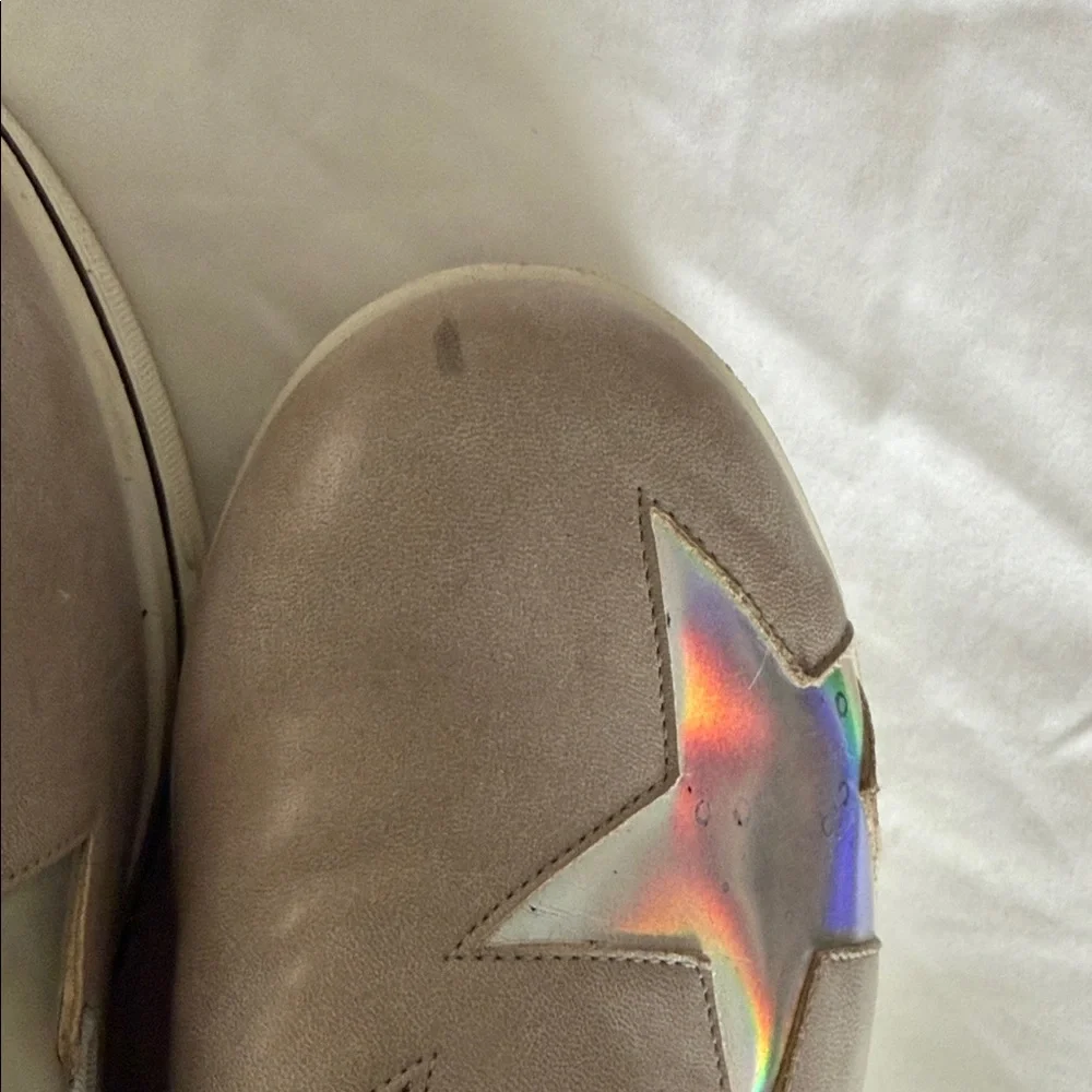 Stella McCartney Taupe Platform Slip-On Loafers with Iridescent Star Accents